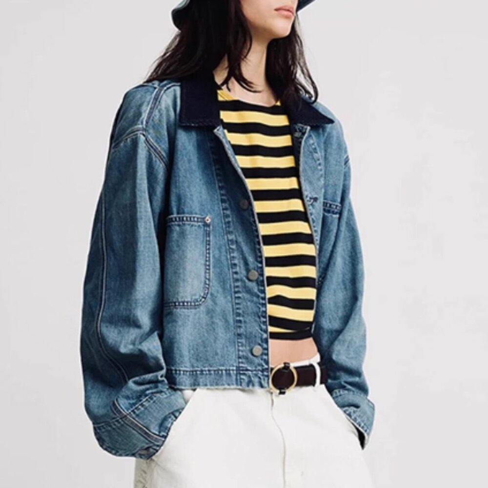 NWT Denimist Cropped Chore Jacket Galton Indigo Causal Blue Denim